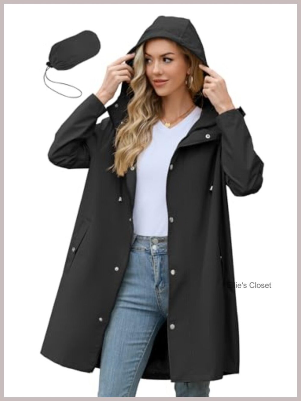 Women's Waterproof Long Rain Jacket Packable Hooded Windbreaker